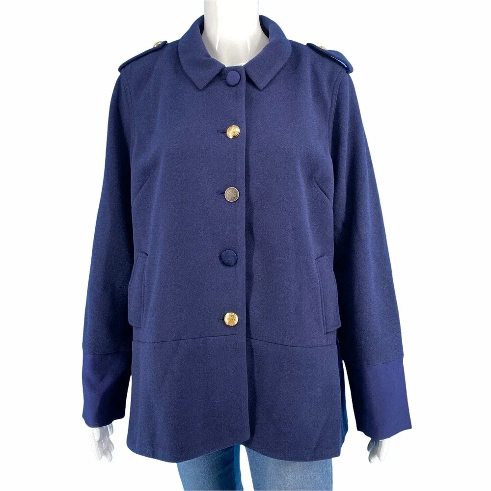 LOGO by Lori Goldstein Legacy Double Knit Coat Medium Size Blue Jacket w Pockets
